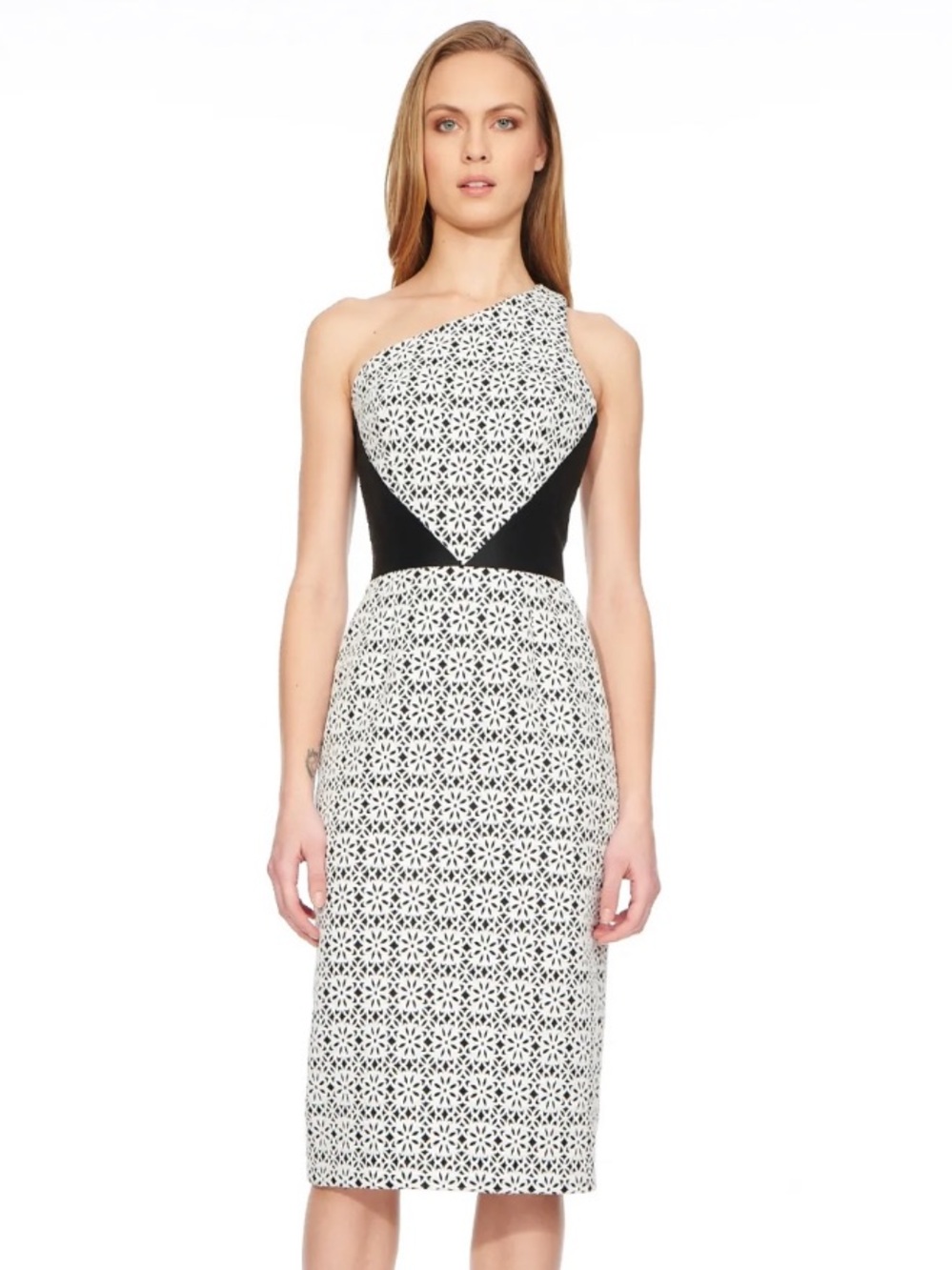 Theia One Shoulder Midi Dress